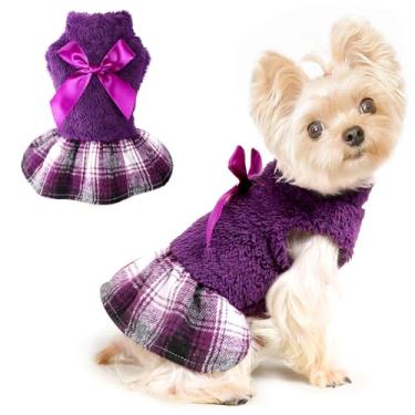 Imagem de Vestido para cachorro primavera roupas para cães pequenos, meninas, meninos, cães, casacos, roupas para chihuahua yorkie, xícara de chá, roupas para gatos, médio, xadrez roxo