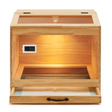 Imagem de IKILEOGY Caixa de chocadeira para pintinhos com kit de lâmpada de calor e termômetro - Chocadeira de frango de madeira para 12 pintinhos interno/externo - Gaiola de frango para bebês para patos