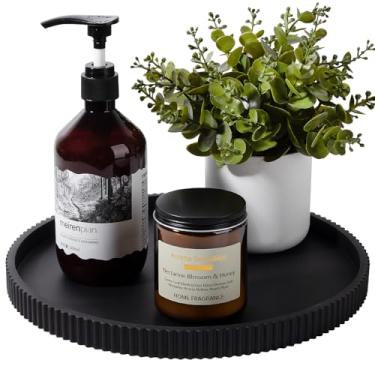 Imagem de Bandeja de banheiro de silicone redonda organizadora de bancada de cozinha acessórios decorativos de mesa de centro para perfume, vela, saboneteira, 30 cm, preta