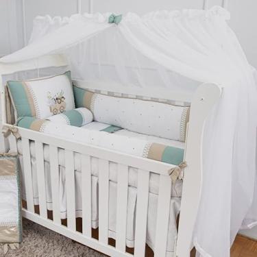 Imagem de Mosquiteiro para Berço em Voil de Seda Luxo – Cortinado Delicado p/Berço Americano, Acabamento em Cetim, Proteção Antimosquito(MosquiteiroVoilBrancoVerde)