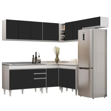 Imagem de Armário De Cozinha Modulado De Canto 7 Peças Cp21 Com Pia Inox Branco/preto - Lumil