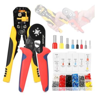 Imagem de Kit Alicate Crimpar Descascador 1200 Terminais Ilhós Tubular