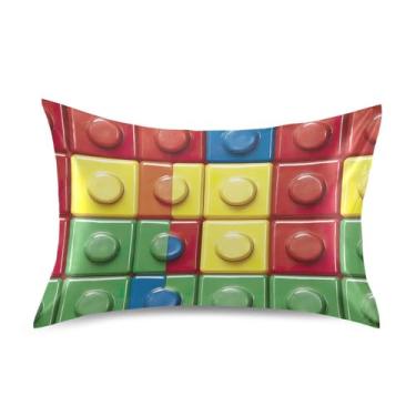 Imagem de xigua Fronha de cetim com estampa de tijolo colorido para cabelo e pele, lavável na máquina, almofada de cetim com resfriamento deslizante, capa de travesseiro padrão com fecho de envelope, 50,8 cm x