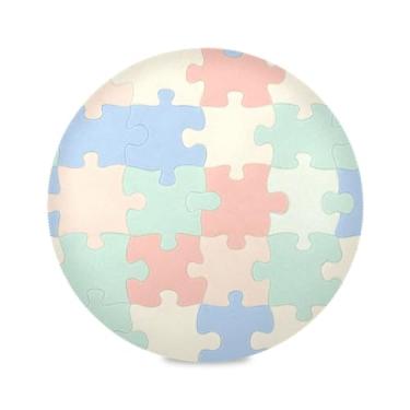 Imagem de Wassud Jogo americano com estampa de quebra-cabeça colorido pastel, tapetes redondos para cozinha e jantar, tapetes laváveis e resistentes ao calor, decoração de mesa 39 cm