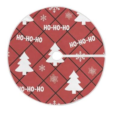 Imagem de Wassud Saia para árvore de Natal, árvores de Natal, flocos de neve, xadrez vermelho, enfeites de Natal, tapete de árvore pequena para decoração de festa de ano novo, 91 cm