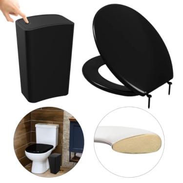 Imagem de Assento Vaso Sanitário Almofadado Slim Preto + Lixeira Preta 8L Com Tampa Click