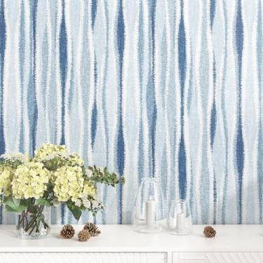 Imagem de STICKEEP Papel de parede listrado azul branco moderno listrado papel de parede geométrico descascar e colar papel de contato boho azul para armários linha listrada removível papel de parede de vinil