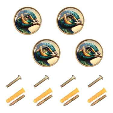 Imagem de Burbuja Maçanetas de armário de cozinha com cabeça de pavão, pacote com 4, puxadores redondos de 3,5 cm, puxadores de cômoda com parafusos para armários de cozinha, quarto, armário