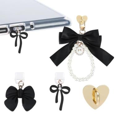 Imagem de TAKEALOOKO 3 peças de correntes de pingentes tipo C para Kindle - berloques de laço preto fofos acessórios compatíveis com telefone E-Reader, presentes para leitores, amantes de livros, mulheres e