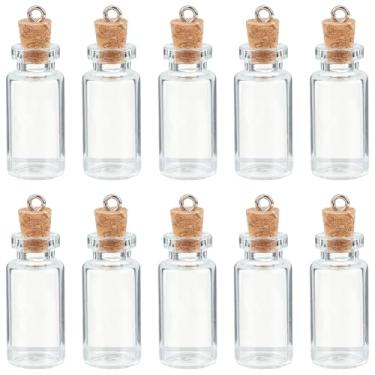 Imagem de SUNNYCLUE 1 caixa, 10 peças, pingentes de garrafas de vidro, pingentes de garrafa transparente, 3 ml, frascos pequenos vazios, pingentes com rolha de cortiça, laço de metal para fazer joias, colar