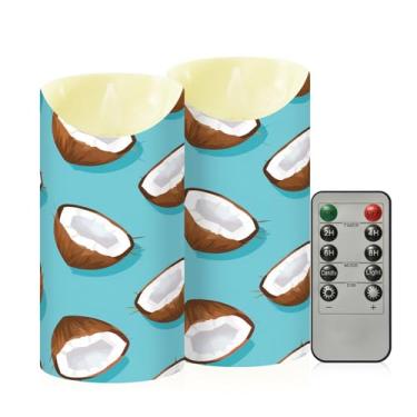 Imagem de Wassud Velas de coco sem chama com controle remoto, velas realistas cintilantes com temporizador, velas decorativas para Natal, casamento, festa, decoração de casa média
