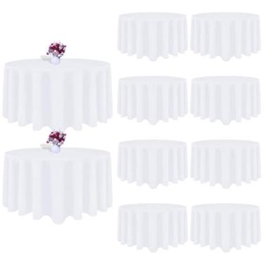 Imagem de CKIKU 10 unidades de toalha de mesa redonda branca de 300 cm de diâmetro, toalhas de mesa de tecido de poliéster lavável, toalha de mesa resistente a vincos para festas de casamento, banquetes