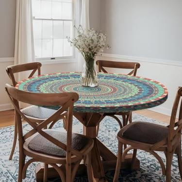 Imagem de opstellen Toalha de mesa redonda ajustada à prova d'água toalha de mesa de vinil para ambientes internos e externos, capa de café para mesas de 101,6 a 111,8 cm, jantar, cozinha, casa, presentes