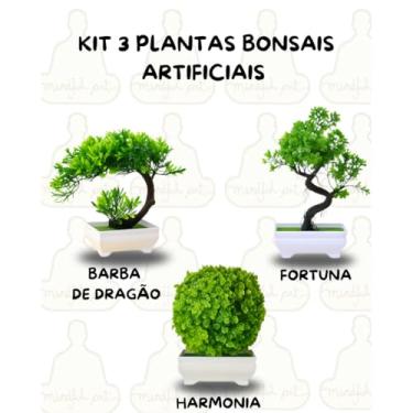 Imagem de Genérico, Kit 3 Bonsais Plantas Artificiais Decorativos com Vaso Retangular – Charme Verde e Elegância
