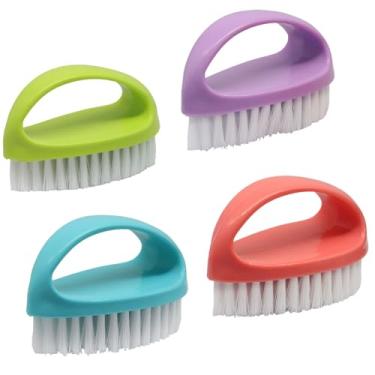 Imagem de Hordion Pacote com 4 escovas de unhas de mão, escova de limpeza resistente, cerdas rígidas, de nylon, pequena escova de limpeza com alça para banheiro, pia, cozinha, banheira, chão