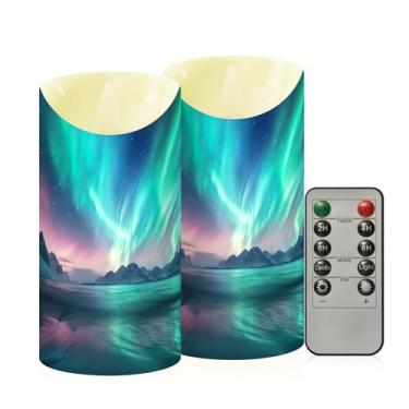 Imagem de Wassud Velas sem chama da aurora boreal com controle remoto, velas realistas cintilantes com temporizador, velas decorativas para Natal, casamento, festa, decoração de casa média