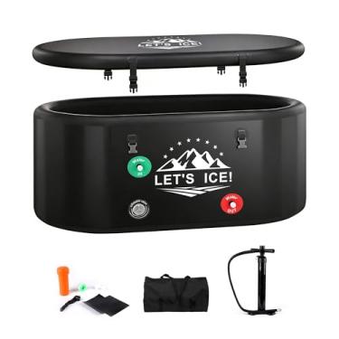 Imagem de Banheira de gelo oval preta de 146 galões com tampa – Banheira de imersão a frio portátil dobrável para atletas e adultos, terapia de recuperação interna e externa