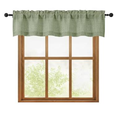 Imagem de OWENIE 1 peça de sanefa verde sálvia para janelas, cortina pequena com filtro de luz texturizada para casa de banho, porão e sala de estar, meia cortina para janelas, 152 x 30 cm C