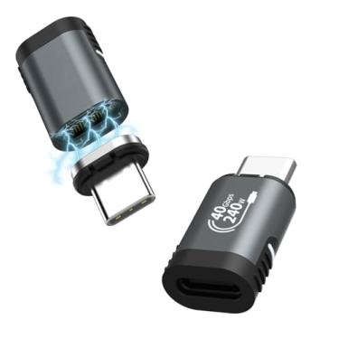 Imagem de MoKo Adaptador magnético USB C de 240 W, 2 unidades, 24 pinos, adaptador magnético reto USB C com carga rápida PD USB4 40Gbps 8K 60Hz para Thunderbolt 3/4, MacBook Pro/Air/ROG Ally/Steam Deck/PS5 PSVR2, reto