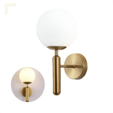 Imagem de Arandela Dourada Interna Sala Globo Vidro Branco E27 Lup58 - Acende A 