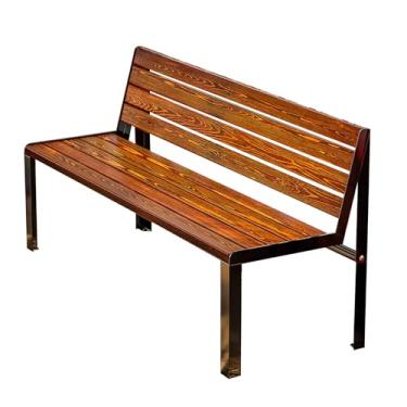 Imagem de Banco de metal para jardim ao ar livre, móveis de cadeira de ferro fundido, 150 cm, banco de pátio para 2 pessoas, madeira verdadeira, assento de ripas para jardim, pátio, varanda, piscina, varanda