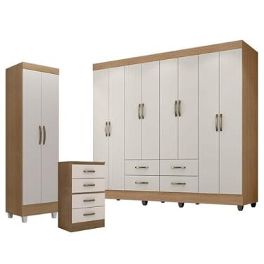 Imagem de Guarda Roupa Casal Porto com Cômoda 4 Gavetas e Armário Multiuso Lite Nature Off White - Leão
