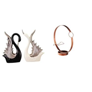 Imagem de Whtkoph Elegantes Figuras de Cisne em Cerâmica E Suporte de Ferro para Garrafas, Ideais para Mesa, Prateleira, Aniversário, Lareira E Como Organizador de Arma