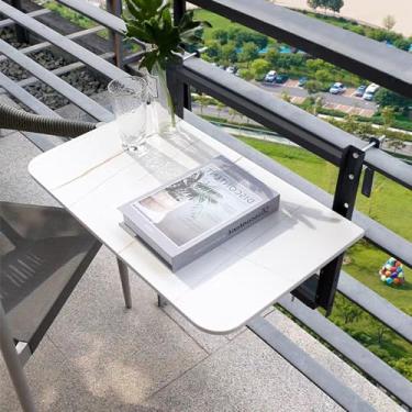 Imagem de Mesa de parede com folhas suspensas, mesa dobrável para laptop, varanda, mesa de jantar dobrável montada na parede, mesa flutuante pequena com economia de espaço (80 cm/31,5 pol, branco (suporte preto