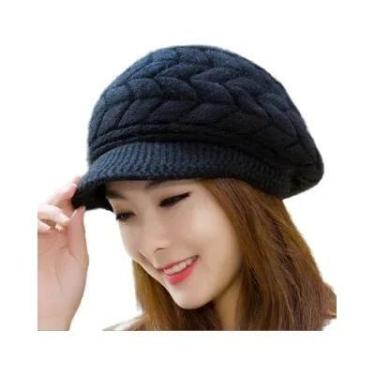 Imagem de Gorro De Inverno Feminino Quente De Lã Tricotada Estilo Retrô Para Esq