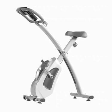 Imagem de Bicicleta ergométrica dobrável, bicicleta ergométrica de resistência ajustável, bicicleta de ciclismo interna com almofada de assento confortável, resistência magnética de 8 níveis, suporte de