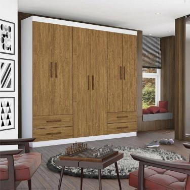 Imagem de Guarda Roupa Casal Lu 6 Portas 4 Gavetas Carioca Móveis Branco Cinamomo