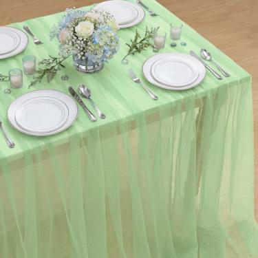Imagem de Horaldaily Toalha de mesa retangular de gaze verde claro 152 x 213 cm, toalha de mesa de queijo de gaze, boho, rústica, para festa de casamento, chá de bebê, decoração de casa