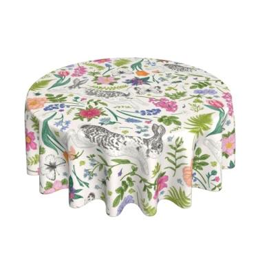 Imagem de Sorktse Toalha de mesa redonda de 187 x 187 cm primavera flores silvestres coelhinho toalha de mesa redonda tecido de poliéster botânico Páscoa floral capa de mesa para cozinha, festa, piquenique