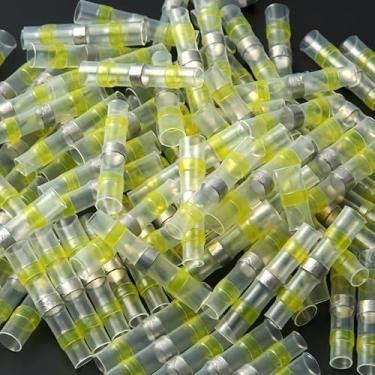 Imagem de ROUPWKWO Conectores termorretráteis terminais de tubo de manga conector elétrico de fio de emenda solda cabo elétrico isolado (amarelo, 100 peças)