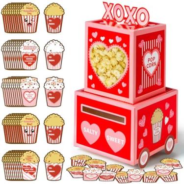 Imagem de luck sea Kit de artesanato de caixa de correio de papel pipoca de dia dos namorados para crianças, faça você mesmo, caixa de correio dos namorados, artesanato com 50 cartões de troca de presentes de