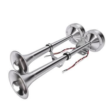 Imagem de Asixxsix Buzina de Barco Marinho, Buzina de Trompete Dupla de Aço Inoxidável 304 Alto de 125dB Com Estrutura de Tubo Duplo de Ar de Barco para Barcos, Caminhões, RVs