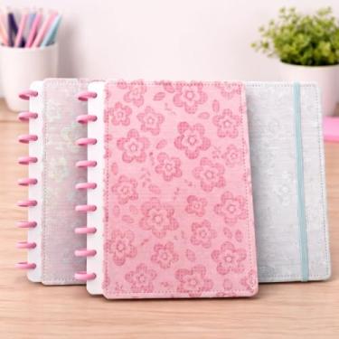Imagem de Caderno de Disco Tipo Inteligente B5 Capa Dura Universitário Escolar Floral 3D (ROSA CLARO)
