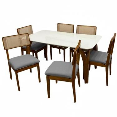 Imagem de Mesa de Jantar Agata 180x90cm com Vidro e 6 Cadeiras Canada em Linho M