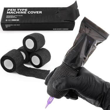 Imagem de 250 peças de capas grandes seláveis para máquina de tatuagem com fita adesiva - Capas de caneta de tatuagem de 6,5 x 20 cm e 4 peças de aderência, kit de configuração de tatuagem para máquina de