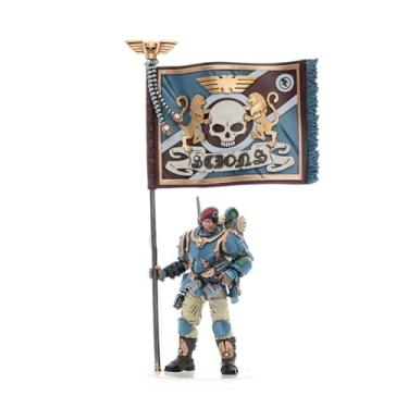 Imagem de JOYTOY Action Figures Warhammer 40K 4.2inch Astra Militarum Tempestus Scions Command Squad 55th Kappic Eagles Banner Bearer 1/18 Movable Model Collectible Figurine