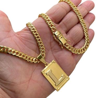 Imagem de Cordão 7Mm Grumet + Pingente Letra - Banhado A Ouro 18K