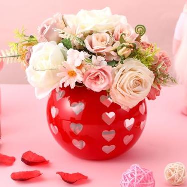 Imagem de FoldTier Vaso de flores redondo de vidro para coração e amor dos namorados, centro de mesa, decoração de dia dos namorados, tigela de vidro para suporte de doces, decorações de mesa, presentes para