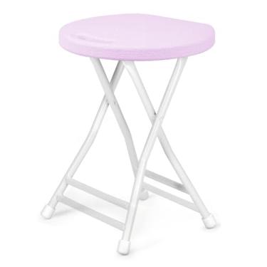 Imagem de ICSPOID Banqueta dobrável de 45,7 cm com alça, cadeira dobrável, portátil, capacidade de 272 kg, banco de bar dobrável com pés antiderrapantes, banco dobrável para uso interno e externo