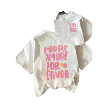 Imagem de Camiseta Casual Feminina De Manga Curta Com Estampa De Coração Rosa Es