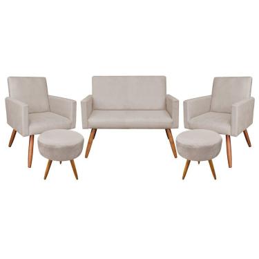 Imagem de Kit Namoradeira 2 Poltronas E 2 Puffs Redondo e Bege