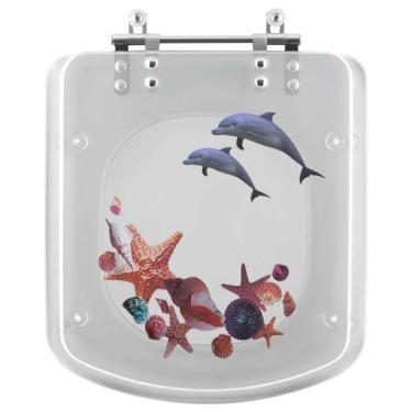 Imagem de Assento Sanitário Poliester Lirio Decorado Golfinho E Conchas Para Vaso Fiori