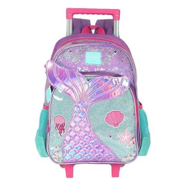 Imagem de Mochila de Rodinhas Luxcel Com Alça Up4You Sereia Fundo Roxo-Feminino