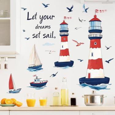 Imagem de Adesivos de parede Cartoon Lighthouse Sailboat Seagull PVC 40x59cm - y