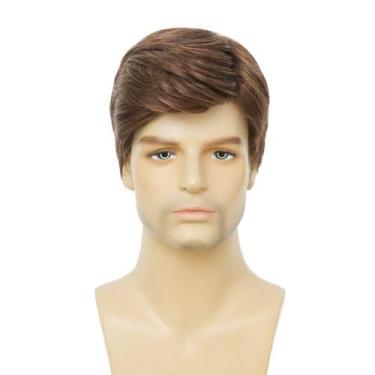 Imagem de Peruca de cosplay genérica curta marrom natural reta para homens - yiw
