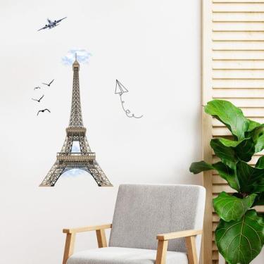 Imagem de Adesivos de parede Torre Eiffel, avião, pássaros, papel, avião, PVC - 